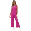 imageWIHOLL Two Piece Sets for Women Summer Vacation Travel Outfits Pleated Tank Top Wide Leg Crop Pants Matching Lounge SetsHot Pink