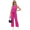 imageWIHOLL Two Piece Sets for Women Summer Vacation Travel Outfits Pleated Tank Top Wide Leg Crop Pants Matching Lounge SetsHot Pink