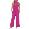 imageWIHOLL Two Piece Sets for Women Summer Vacation Travel Outfits Pleated Tank Top Wide Leg Crop Pants Matching Lounge SetsHot Pink