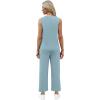 imageWIHOLL Two Piece Sets for Women Summer Vacation Travel Outfits Pleated Tank Top Wide Leg Crop Pants Matching Lounge SetsLake Blue