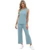 imageWIHOLL Two Piece Sets for Women Summer Vacation Travel Outfits Pleated Tank Top Wide Leg Crop Pants Matching Lounge SetsLake Blue