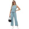 imageWIHOLL Two Piece Sets for Women Summer Vacation Travel Outfits Pleated Tank Top Wide Leg Crop Pants Matching Lounge SetsLake Blue