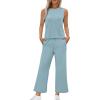imageWIHOLL Two Piece Sets for Women Summer Vacation Travel Outfits Pleated Tank Top Wide Leg Crop Pants Matching Lounge SetsLake Blue