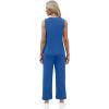 imageWIHOLL Two Piece Sets for Women Summer Vacation Travel Outfits Pleated Tank Top Wide Leg Crop Pants Matching Lounge SetsRoyal Blue