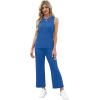 imageWIHOLL Two Piece Sets for Women Summer Vacation Travel Outfits Pleated Tank Top Wide Leg Crop Pants Matching Lounge SetsRoyal Blue