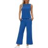imageWIHOLL Two Piece Sets for Women Summer Vacation Travel Outfits Pleated Tank Top Wide Leg Crop Pants Matching Lounge SetsRoyal Blue