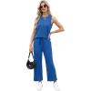 imageWIHOLL Two Piece Sets for Women Summer Vacation Travel Outfits Pleated Tank Top Wide Leg Crop Pants Matching Lounge SetsRoyal Blue
