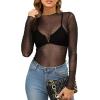 imageWIHOLL Womens Mesh Sheer Tops Sexy Crew Neck Summer Loose FIt Party Clubwear ShirtsA2 Black Polka Dot