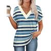 imageWIHOLL Womens Summer Tops Short Dolman Sleeve Shirts 2025 Fashion V Neck Outfits Clothes2striped  Blue