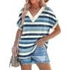 imageWIHOLL Womens Summer Tops Short Dolman Sleeve Shirts 2025 Fashion V Neck Outfits Clothes2striped  Blue