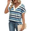 imageWIHOLL Womens Summer Tops Short Dolman Sleeve Shirts 2025 Fashion V Neck Outfits Clothes2striped  Blue