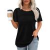 imageWIHOLL Womens Summer Tops Short Puff Sleeve Shirts 2025 Pleated Neck Outfits Clothing Blouses0black