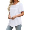 imageWIHOLL Womens Summer Tops Short Puff Sleeve Shirts 2025 Pleated Neck Outfits Clothing Blouses0white