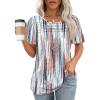 imageWIHOLL Womens Summer Tops Short Puff Sleeve Shirts 2025 Pleated Neck Outfits Clothing Blouses1dye Tie