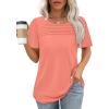 imageWIHOLL Womens Summer Tops Short Puff Sleeve Shirts 2025 Pleated Neck Outfits Clothing BlousesCoral