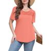 imageWIHOLL Womens Summer Tops Short Puff Sleeve Shirts 2025 Pleated Neck Outfits Clothing BlousesCoral