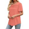 imageWIHOLL Womens Summer Tops Short Puff Sleeve Shirts 2025 Pleated Neck Outfits Clothing BlousesCoral