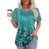 imageWIHOLL Womens Summer Tops Short Puff Sleeve Shirts 2025 Pleated Neck Outfits Clothing BlousesGreen Floral