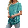 imageWIHOLL Womens Summer Tops Short Puff Sleeve Shirts 2025 Pleated Neck Outfits Clothing BlousesGreen Floral