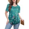 imageWIHOLL Womens Summer Tops Short Puff Sleeve Shirts 2025 Pleated Neck Outfits Clothing BlousesGreen Floral