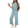 imageWIHOLL Two Piece Sets for Women Summer Vacation Travel Outfits Pleated Tank Top Wide Leg Crop Pants Matching Lounge SetsLake Blue