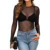 imageWIHOLL Womens Mesh Sheer Tops Sexy Crew Neck Summer Loose FIt Party Clubwear ShirtsA2 Black Polka Dot