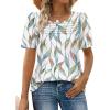 imageWIHOLL Womens Summer Tops Short Puff Sleeve Shirts 2025 Pleated Neck Outfits Clothing BlousesWhite Floral