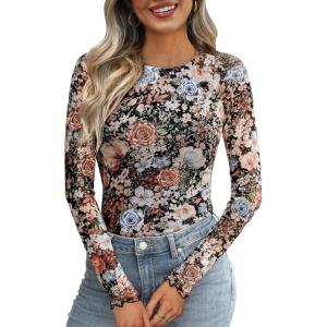 imageWIHOLL Womens Mesh Sheer Tops Sexy Crew Neck Summer Loose FIt Party Clubwear ShirtsA Floral Print