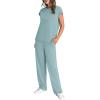 imageWIHOLL 2 Piece Sets for Women Casual Summer Travel Vacation Outfits Cap Sleeve Lounge SetLake Blue