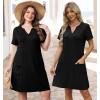 imageWIHOLL Dresses for Women 2025 Casual Summer V Neck Wedding Guest Dress Short Sleeve Fashion Beach Vacation Clothes0black