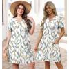 imageWIHOLL Dresses for Women 2025 Casual Summer V Neck Wedding Guest Dress Short Sleeve Fashion Beach Vacation Clothes2leaf Print