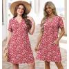 imageWIHOLL Dresses for Women 2025 Casual Summer V Neck Wedding Guest Dress Short Sleeve Fashion Beach Vacation Clothes2redwhite Floral