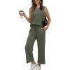 imageWIHOLL Two Piece Set for Women Summer Outfits Vacation Lounge Sets Round Neck Matching Sets Wide Leg Crop PantsAmy