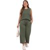 imageWIHOLL Two Piece Set for Women Summer Outfits Vacation Lounge Sets Round Neck Matching Sets Wide Leg Crop PantsAmy