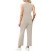 imageWIHOLL Two Piece Set for Women Summer Outfits Vacation Lounge Sets Round Neck Matching Sets Wide Leg Crop PantsBeige
