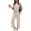 imageWIHOLL Two Piece Set for Women Summer Outfits Vacation Lounge Sets Round Neck Matching Sets Wide Leg Crop PantsBeige