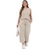 imageWIHOLL Two Piece Set for Women Summer Outfits Vacation Lounge Sets Round Neck Matching Sets Wide Leg Crop PantsBeige