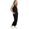 imageWIHOLL Two Piece Set for Women Summer Outfits Vacation Lounge Sets Round Neck Matching Sets Wide Leg Crop PantsBlack