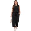 imageWIHOLL Two Piece Set for Women Summer Outfits Vacation Lounge Sets Round Neck Matching Sets Wide Leg Crop PantsBlack