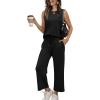 imageWIHOLL Two Piece Set for Women Summer Outfits Vacation Lounge Sets Round Neck Matching Sets Wide Leg Crop PantsBlack