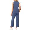 imageWIHOLL Two Piece Set for Women Summer Outfits Vacation Lounge Sets Round Neck Matching Sets Wide Leg Crop PantsBlue