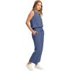 imageWIHOLL Two Piece Set for Women Summer Outfits Vacation Lounge Sets Round Neck Matching Sets Wide Leg Crop PantsBlue