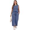 imageWIHOLL Two Piece Set for Women Summer Outfits Vacation Lounge Sets Round Neck Matching Sets Wide Leg Crop PantsBlue