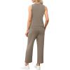 imageWIHOLL Two Piece Set for Women Summer Outfits Vacation Lounge Sets Round Neck Matching Sets Wide Leg Crop PantsCoffee