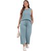 imageWIHOLL Two Piece Set for Women Summer Outfits Vacation Lounge Sets Round Neck Matching Sets Wide Leg Crop PantsLight Blue