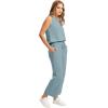 imageWIHOLL Two Piece Set for Women Summer Outfits Vacation Lounge Sets Round Neck Matching Sets Wide Leg Crop PantsLight Blue