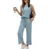 imageWIHOLL Two Piece Set for Women Summer Outfits Vacation Lounge Sets Round Neck Matching Sets Wide Leg Crop PantsLight Blue