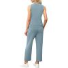 imageWIHOLL Two Piece Set for Women Summer Outfits Vacation Lounge Sets Round Neck Matching Sets Wide Leg Crop PantsLight Blue