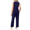 imageWIHOLL Two Piece Set for Women Summer Outfits Vacation Lounge Sets Round Neck Matching Sets Wide Leg Crop PantsNavy
