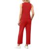 imageWIHOLL Two Piece Set for Women Summer Outfits Vacation Lounge Sets Round Neck Matching Sets Wide Leg Crop PantsRed